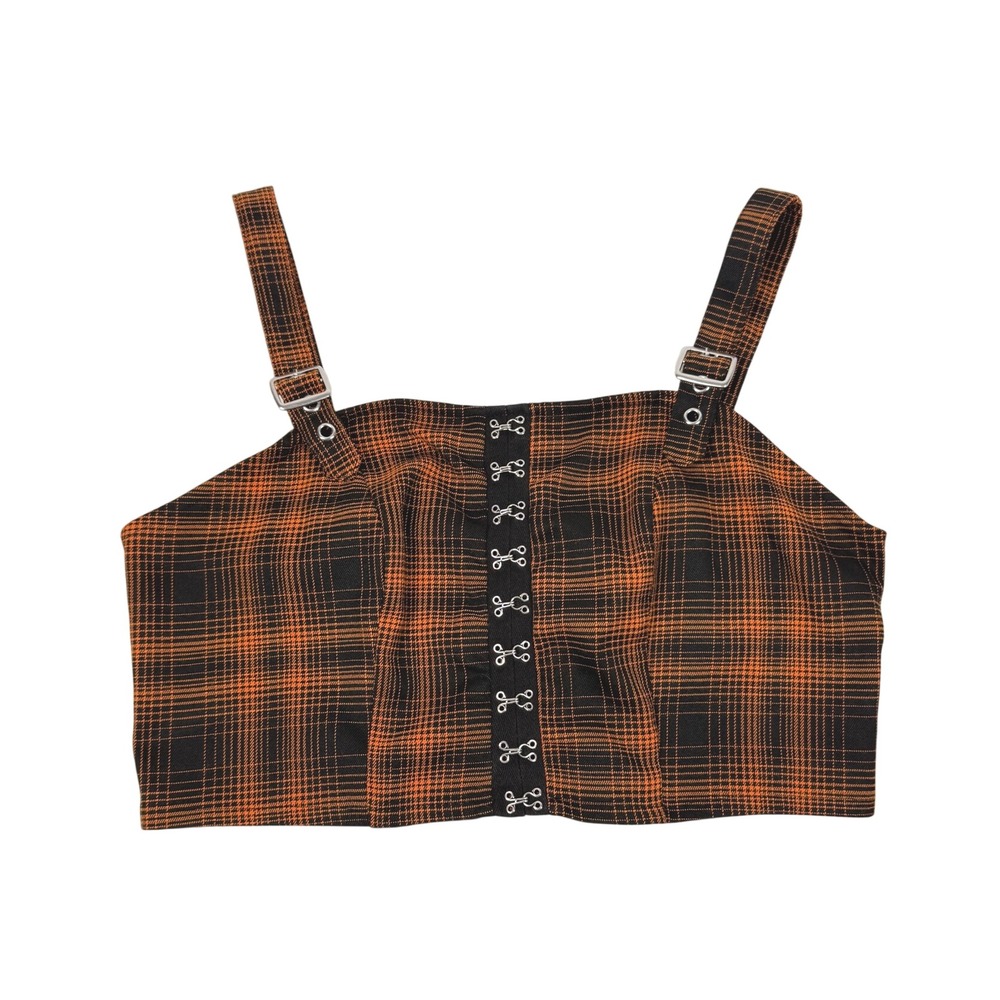 Hot Topic Plaid Crop Top Women Size 0X Orange Black Excellent Punk Grunge Goth